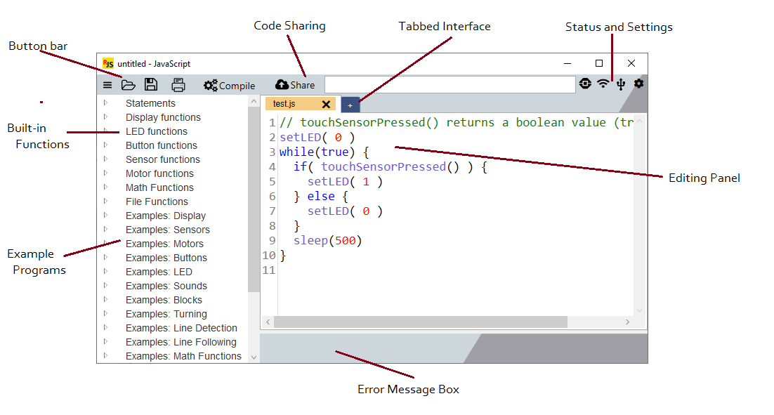 JavaScript Compiler Interface Elements